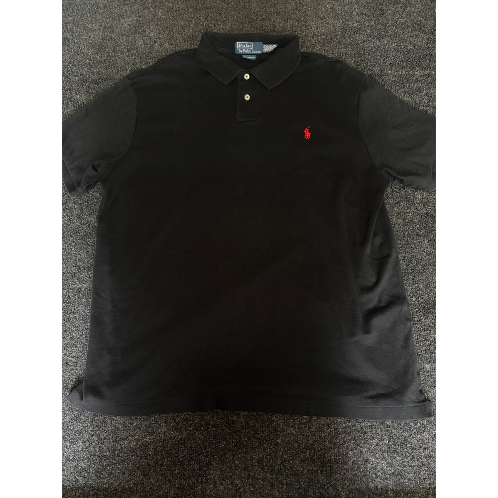 Polo Ralph Lauren Mens Custom Fit Short Sleeve Polo Shirt Black Red Pony XL